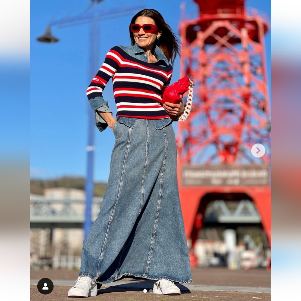 ZARA * HIGH-WAIST ZW LONG DENIM SKIRT FLARED FADED BLUE BLOGGER - Picture 12 of 16